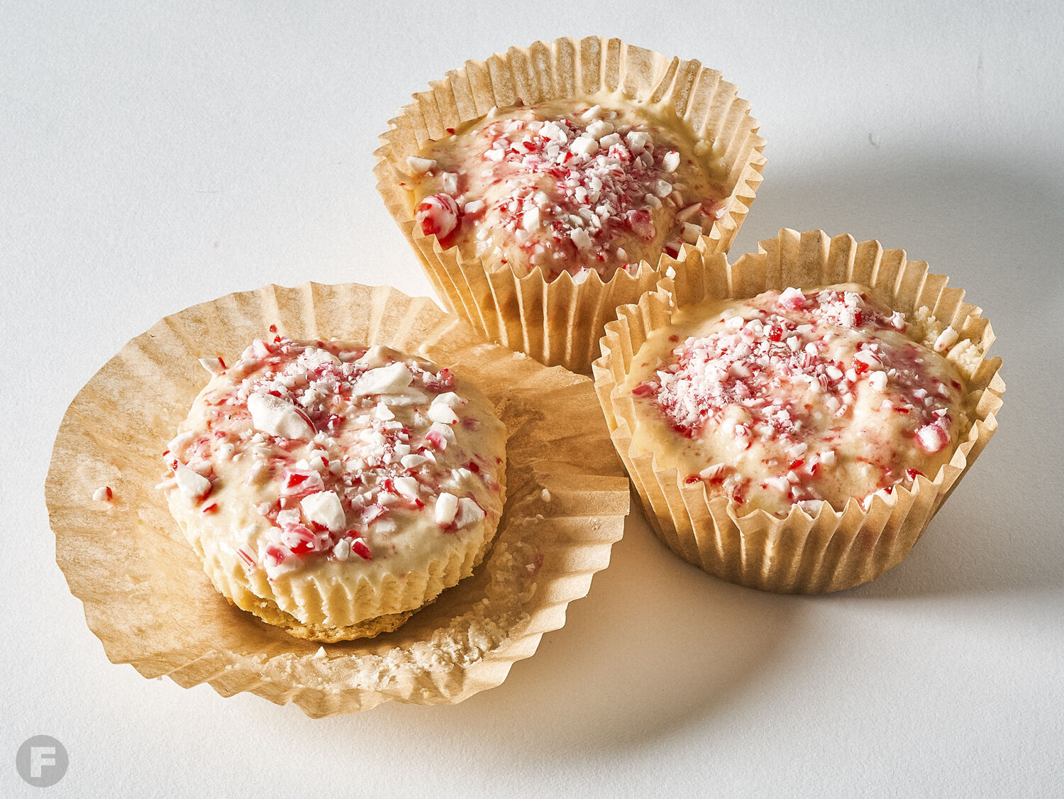 Individual frozen peppermint cheesecakes